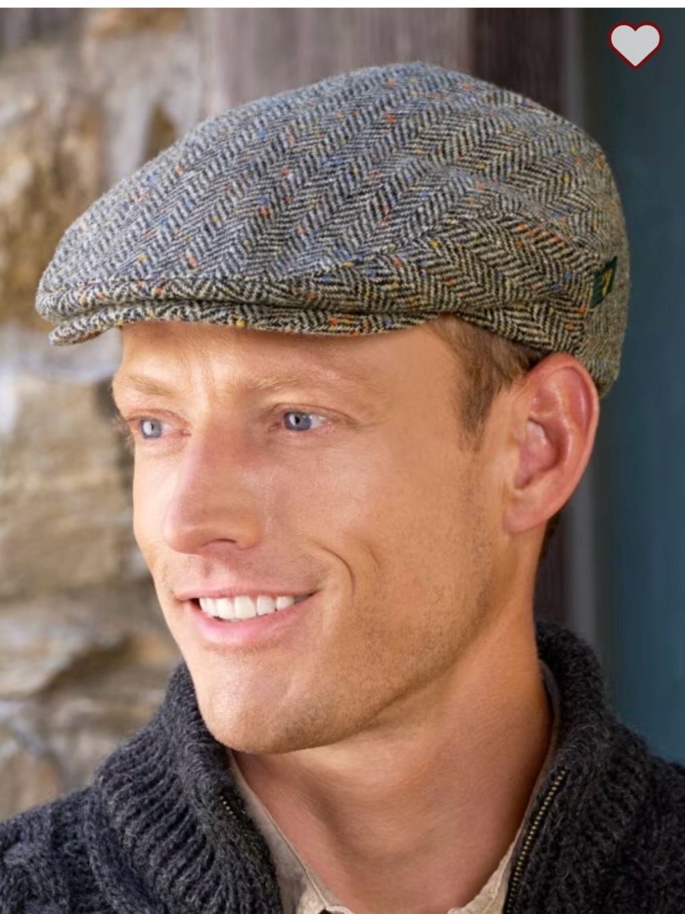Totes Vintage Tweed Herringbone Flat Cap in Gray with Multi Fleck